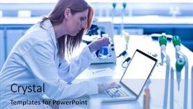  Presentation with chemical - Slide set with looking at beaker of chemical background and a light blue colored foreground