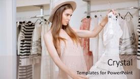  Presentation with black women beautiful woman - Amazing PPT theme having looking at beautiful white dress backdrop and a soft green colored foreground