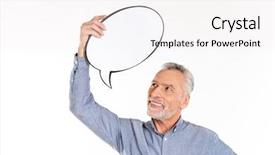  Presentation with happy retirement - Slides having looking at blank speech background and a white colored foreground