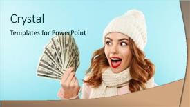  Presentation with girl in red dress - Amazing slides having looking at bunch of money backdrop and a cool aqua colored foreground