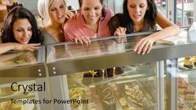  Presentation with cafe - Audience pleasing presentation theme consisting of looking at cakes in cafe backdrop and a gold colored foreground