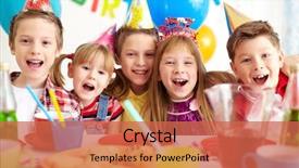  Presentation with kids birthday - Slide set consisting of looking at camera at birthday background and a red colored foreground