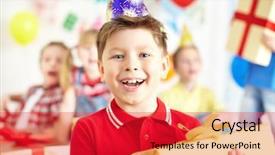  Presentation with birthday boy - Cool new theme with looking at camera at birthday backdrop and a red colored foreground