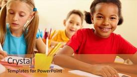  Presentation with camera - Cool new slides with looking at camera at lesson backdrop and a  colored foreground