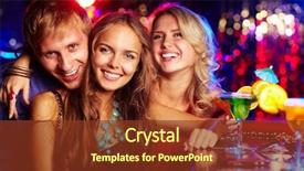  Presentation with happy image - Cool new slides with looking at camera at party backdrop and a tawny brown colored foreground