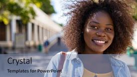  Presentation with college campus - PPT theme enhanced with looking at camera black curvy background and a seafoam green colored foreground