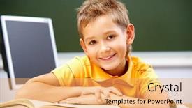  Presentation with elementary - Amazing PPT theme having looking at camera during reading backdrop and a yellow colored foreground