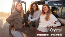  Presentation with road trip - Amazing slides having adult women group - three female friends on road backdrop and a tawny brown colored foreground