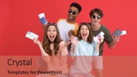  Presentation with cheerful - Theme featuring looking at camera holding passport background and a coral colored foreground