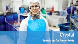  Presentation with fish processing - Audience pleasing theme consisting of looking at camera in fish backdrop and a teal colored foreground