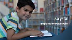  Presentation with technology and career day and elementary school - PPT layouts with looking at camera in library background and a  colored foreground