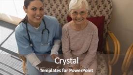  Presentation with low angle view of volleyball - PPT layouts consisting of looking at camera in nursing background and a tawny brown colored foreground