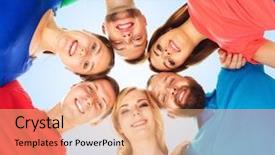  Presentation with students - Presentation theme consisting of looking at camera over blue background and a  colored foreground