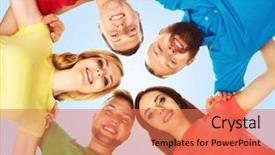  Presentation with students - Cool new slide set with looking at camera over blue backdrop and a  colored foreground