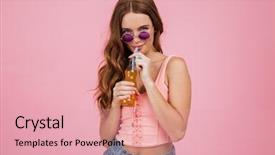  Presentation with orange and pink tone abstract - PPT theme having looking at camera over pink background and a lemonade colored foreground