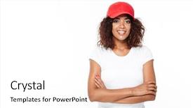  Presentation with lady - Presentation theme featuring looking at camera wearing cap background and a sky blue colored foreground