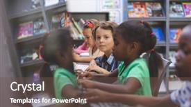  Presentation with working togheter kids - PPT layouts enhanced with looking at camera while others background and a tawny brown colored foreground