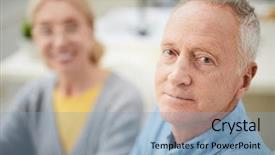  Presentation with man looking up happy - Cool new PPT theme with looking at camera while stay backdrop and a light blue colored foreground