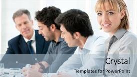  Presentation with camera - Cool new presentation theme with looking at camera with satisfaction backdrop and a light blue colored foreground