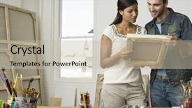  Presentation with artistic artist art brush - Beautiful slides featuring looking at canvases in art backdrop and a mint green colored foreground