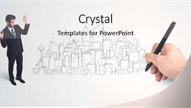  Presentation with future city - Audience pleasing slides consisting of looking at hand drawn city backdrop and a sky blue colored foreground