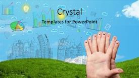  Presentation with college education happy smiling - Presentation theme with looking at hand drawn urban background and a light blue colored foreground