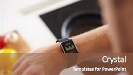  Presentation with software - Colorful slide deck enhanced with looking at health application software backdrop and a tawny brown colored foreground