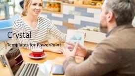  Presentation with tablet broken - Theme enhanced with looking at her colleague explanation background and a  colored foreground