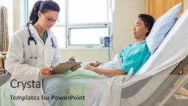  Presentation with female hospital patient - PPT layouts consisting of looking at her in hospital background and a light gray colored foreground