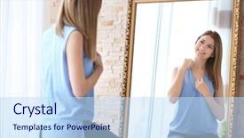  Presentation with mirror - Colorful slide deck enhanced with looking at herself in mirror backdrop and a sky blue colored foreground