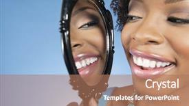  Presentation with mirror - Audience pleasing PPT theme consisting of looking at herself in mirror backdrop and a coral colored foreground