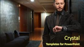  Presentation with beard - Audience pleasing slide set consisting of looking at his wrist watch backdrop and a wine colored foreground