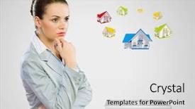  Presentation with construction - Colorful presentation theme enhanced with looking at house model construction backdrop and a  colored foreground