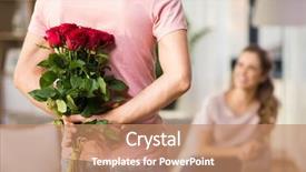  Presentation with relationships - Audience pleasing presentation design consisting of looking at man hiding bunch backdrop and a coral colored foreground