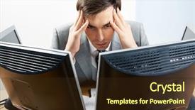  Presentation with head - Presentation design having looking at monitor with tired background and a wine colored foreground