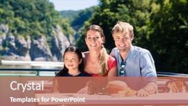  Presentation with man looking up happy - Presentation theme consisting of looking at mountains from ship background and a coral colored foreground