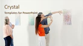  Presentation with art gallery - Beautiful presentation design featuring looking at picture in art backdrop and a sky blue colored foreground