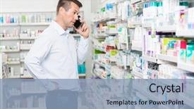  Presentation with pharmacy - Colorful PPT theme enhanced with looking at products in pharmacy backdrop and a light blue colored foreground