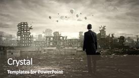  Presentation with abandoned - PPT theme having looking at ruins of city background and a dark gray colored foreground