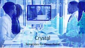  Presentation with video conference - Audience pleasing slide set consisting of looking at screen during video backdrop and a light blue colored foreground