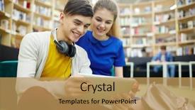  Presentation with digital university - Slide set enhanced with looking at screen in lounge background and a yellow colored foreground