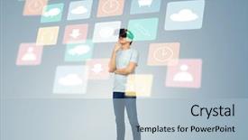  Presentation with virtual technology - Theme featuring looking at screen with menu background and a light blue colored foreground