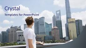  Presentation with financial center - Slides having looking at shanghai world financial background and a sky blue colored foreground