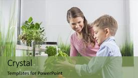  Presentation with vegetables - Beautiful presentation theme featuring looking at son washing vegetables backdrop and a seafoam green colored foreground
