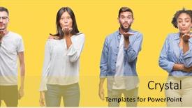  Presentation with silhouettes men women - PPT theme having looking at the camera blowing background and a yellow colored foreground