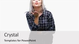  Presentation with woman praying over bible - Colorful slide deck enhanced with looking at the camera blowing backdrop and a  colored foreground