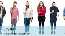  Presentation with people collage - Beautiful slide set featuring looking at the camera blowing backdrop and a light blue colored foreground