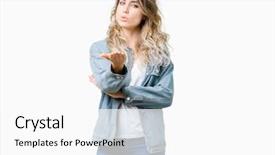  Presentation with arabian woman wearing hijab muslim - Slide set having looking at the camera blowing background and a  colored foreground