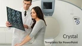  Presentation with doctor patient relations - Presentation design featuring looking at the computed tomography background and a light gray colored foreground