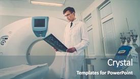  Presentation with ct computed tomography scanner in hospital - Colorful slide deck enhanced with looking at the computed tomography backdrop and a ocean colored foreground